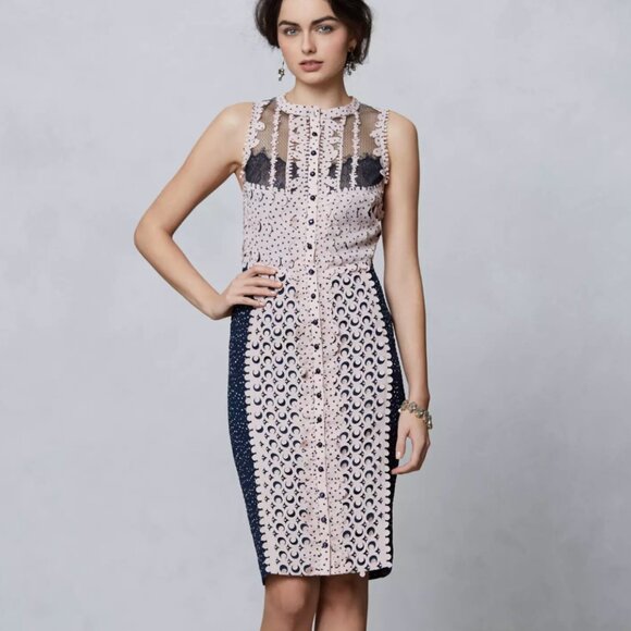 Anthropologie BEGUILE by Byron Lars Lasercut Sheath Lace Midi Dress 8 NWOT - Picture 2 of 16